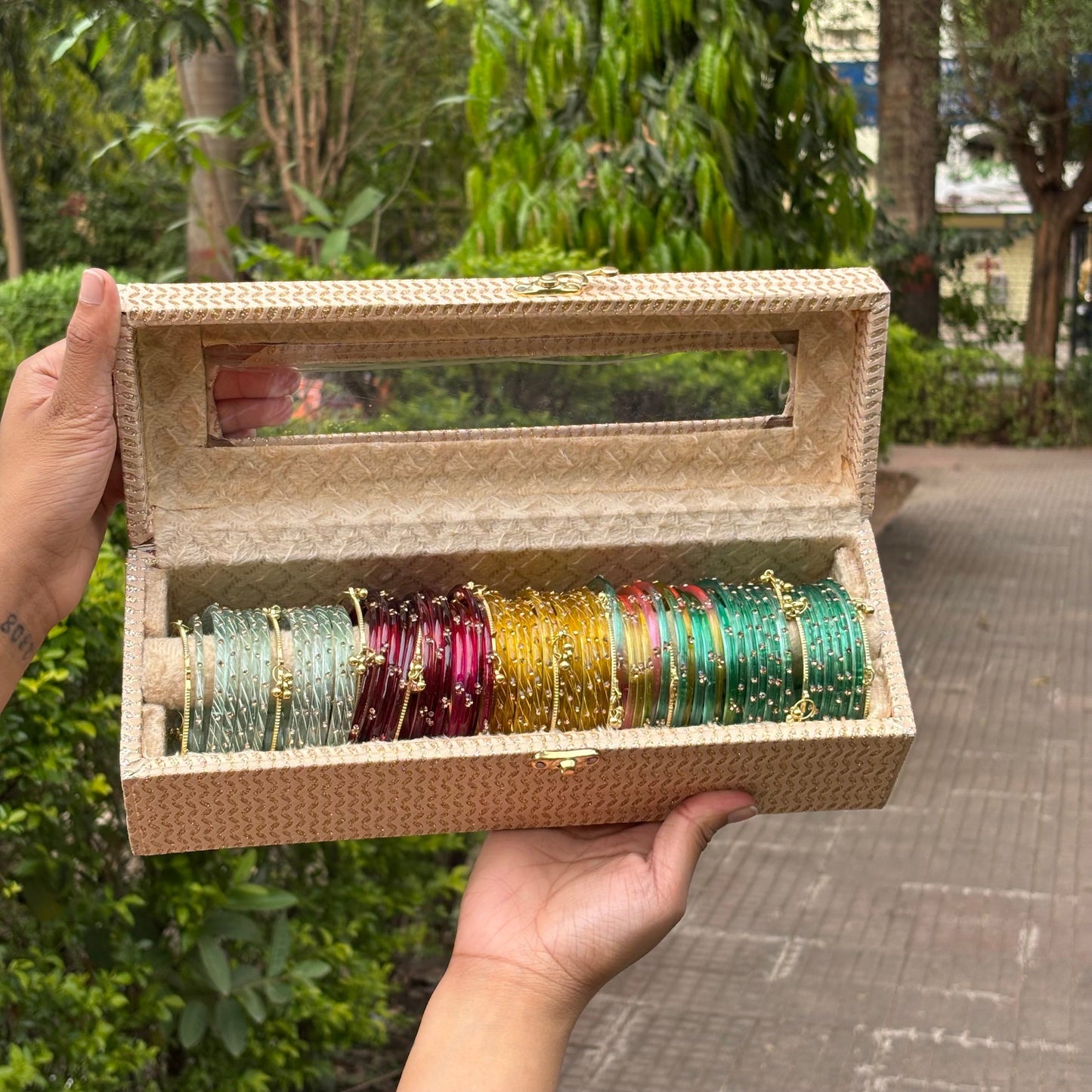 Premium Bangle Box With Name ( 60 Diamond Bangles + 10 Ghungroo Bangles)
